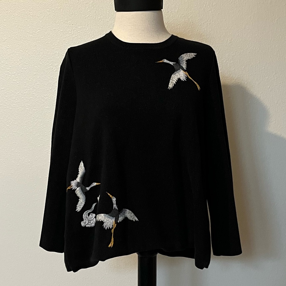 Ann Taylor Factory Black Sweater with Bird Embroidery. Fits Women’s size M